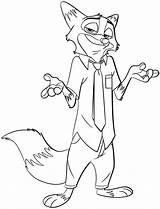 Zootopia Pages Coloring Nick Wilde Shrugs Fox Pdf sketch template
