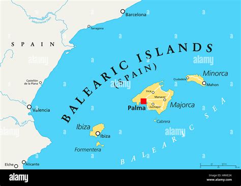 balearic islands political map  capital palma archipelago  spain  mediterranean sea