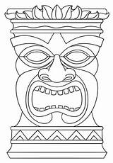 Tiki Coloring Mask Totem Pages Hawaiian Printable Template Masks Luau Faces Crafts African Party Hawaii Polynesian Drawing Sketch Kids Supercoloring sketch template