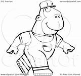Builder Ape Walking Clipart Cartoon Outlined Coloring Vector Cory Thoman Royalty sketch template