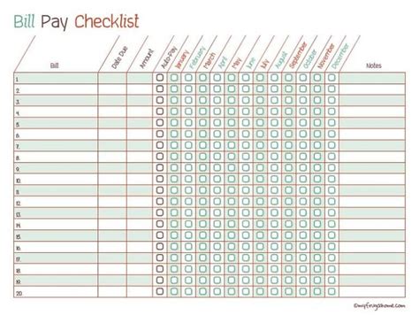 printable bill pay checklist bill pay checklist paying bills bills