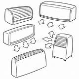 Klimaanlage Vektorsatz Illustrationen Ikone Rundes Zeichen Wechselstrom sketch template