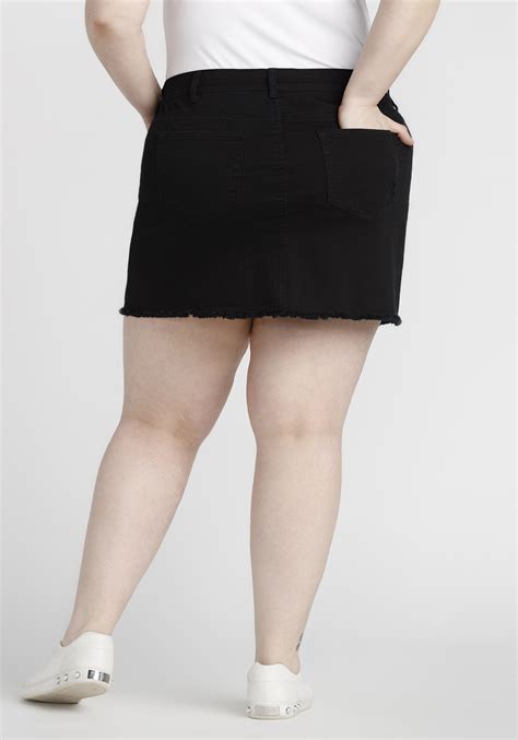 women s plus size ripped black denim skirt