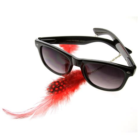 Hippie Womens Horn Rimmed Eyewear Jewelry Chained Feather