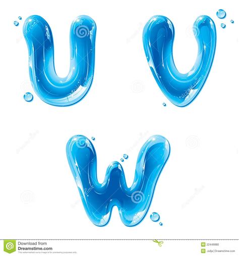 Abc Water Liquid Letter Set Capital U V W Stock Vector