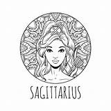 Zodiac Horoscope Zodiaco Ragazza Sagittarius Segno Adulta Illustrativo Materiale 30seconds Pesci Oroscopo sketch template