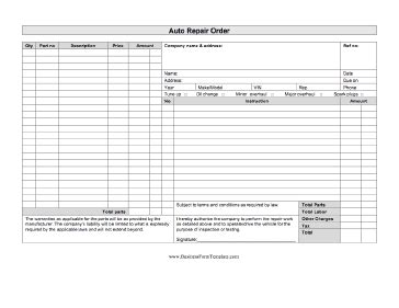 auto repair order template templates printable  automotive