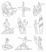 Surfer Libro Surfboards Illustrations Nelle Differenti Insieme Uomini Surfista Illustrazioni Ragazzo Spuma sketch template