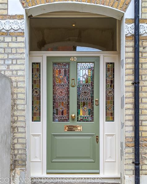 Sage Green Victorian Door With Stained Glass Cotswood Doors