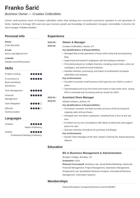 business owner resume samples template guide