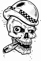 Skull Tattoo Punk Cigar Smoking Style Stock Stencil sketch template
