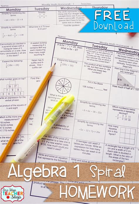 free algebra 1 math homework common core high school math with answer