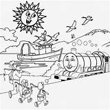 Scenery Outline Coloring Drawing Kids Pages Train Color Easy Children Print Printable Clipart Seaside Simple Nature Summer Thomas Line Sunny sketch template