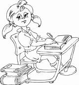 Desk Sitting Coloring Schoolgirl Pages رسومات Yahoo Search Board مدرسيه Kids Coloriage Colouring Choose sketch template