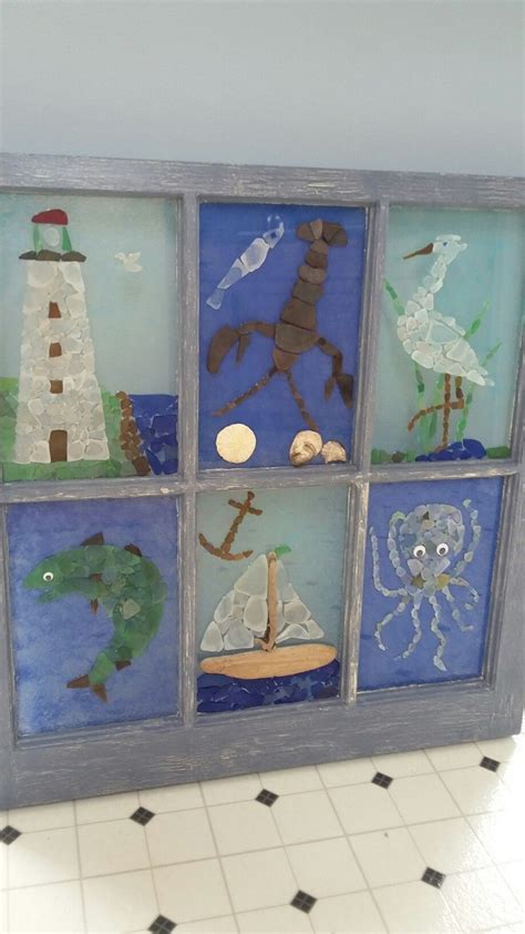Seaglass Nautical Window Painting Art Sea Glass