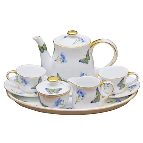 girls tea set blue butterfly  piece tea set