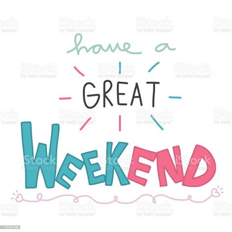 have a great weekend cute pastel pink and blue word illustration stock