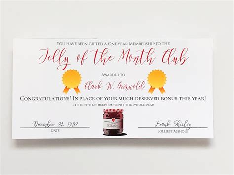 printable jelly   month club certificate printable templates