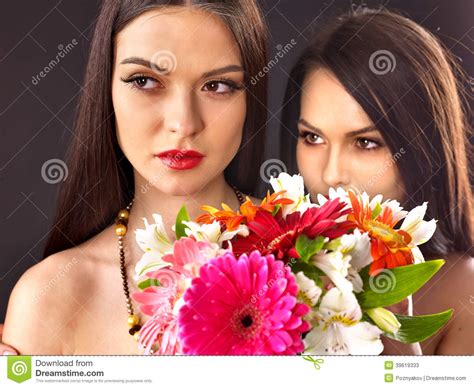 Two Lesbian Women With Flower Stock Image Image Of Pink Marriage