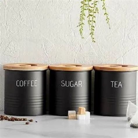 pieces wooden lid tea coffee sugar canister set  rs  set