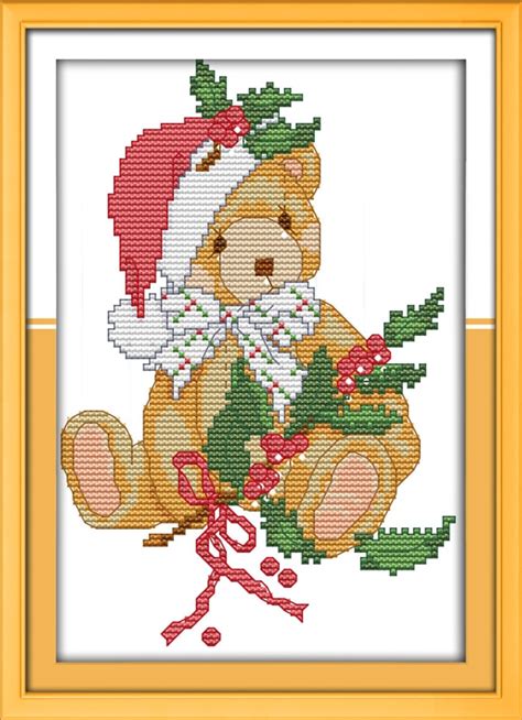christmas teddy bear cross stitch kit 14ct 11ct count print canvas