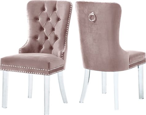 meridian furniture miley velvet dining chair  pink pink  set