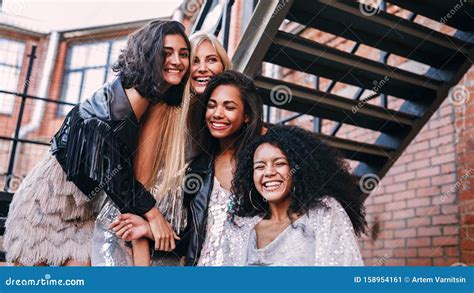 Multi Ethnic Group Of Female Friends Laughing Stock Image Image Of