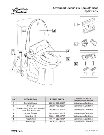 american standard agrc  advanced clean  spalet bidet seat parts diagram manualzz