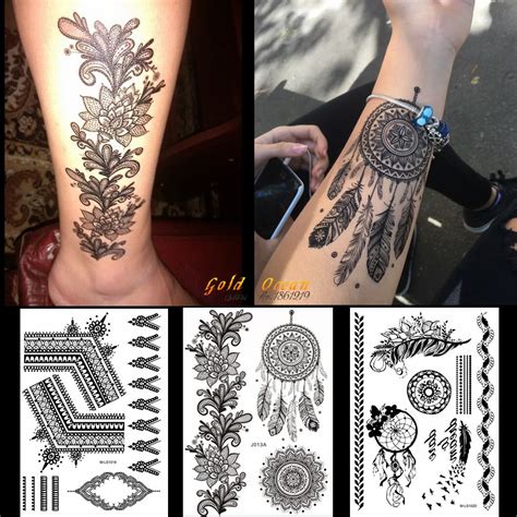 1pc hot black henna tattoo sticker dreamcatcher design gbj013 india