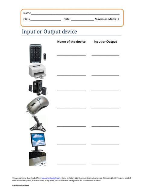 ict worksheet input  output devices
