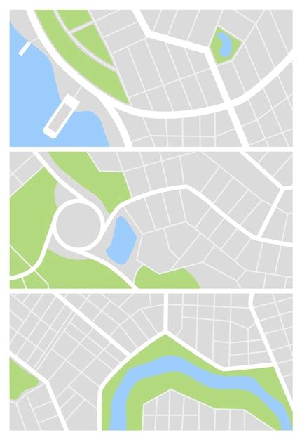 conjunto de mapa de la ciudad calles del pueblo con línea verde parque