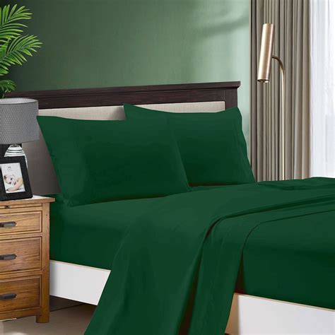 tc ultra soft flat fitted sheet set king size bed dark green