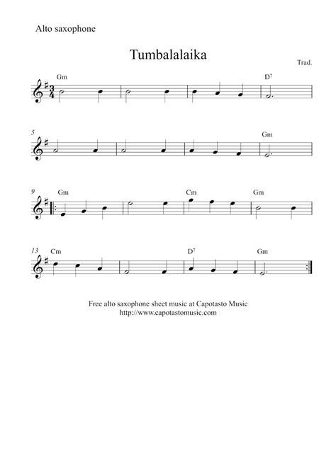 Free Easy Alto Saxophone Sheet Music Tumbalalaika