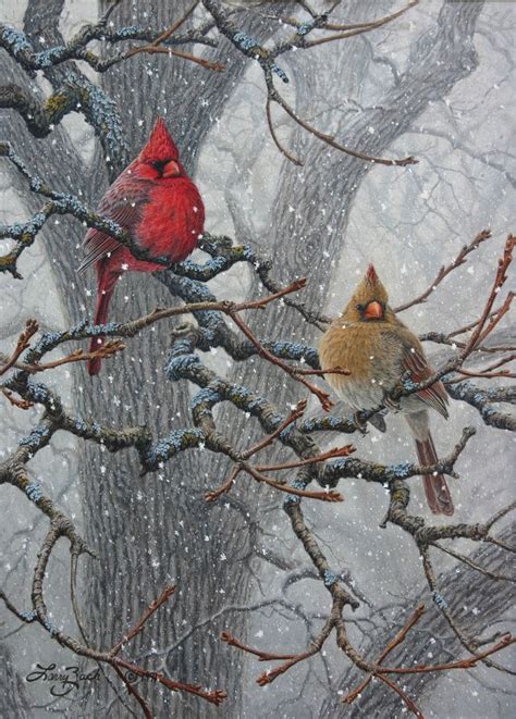 Winter Pair Cardinals Bird Painting By Larry Zach More Cardinal