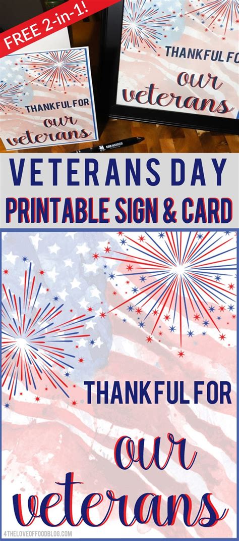 veterans day printable sign  card   love  food
