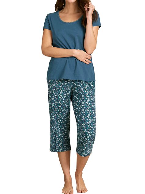 marks  spencer  navy pure cotton floral print cropped pyjamas size