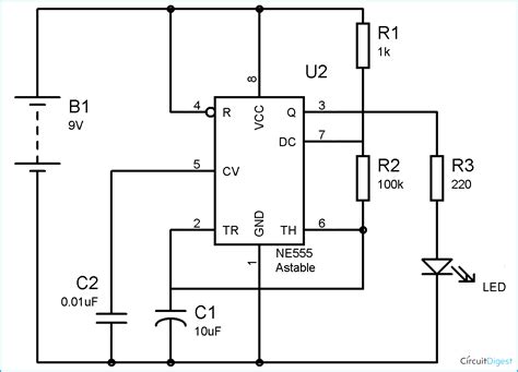 timer astable multivibrator circuit diagram