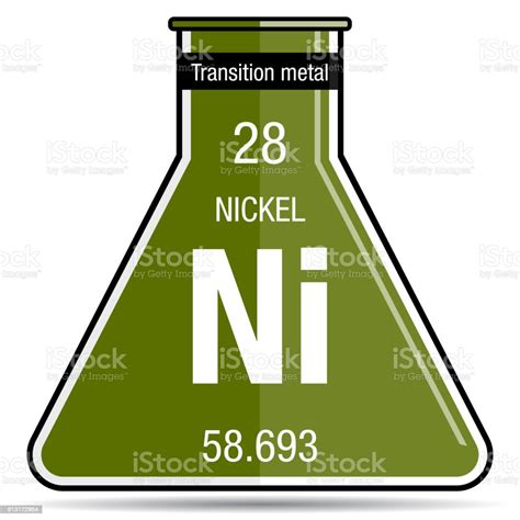 Nickel Symbol On Chemical Flask Element Number 28 Of The Periodic Table