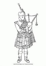 Scottish Colouring Coloring Pages Piper Bagpipes Children Scotland Kids Theme Kilt Colour Wee Burns Activityvillage Gillis Highland Night Traditional Bag sketch template