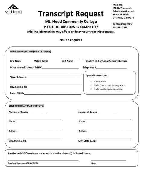 Transcript Request Form Mt Hood Community College Mhcc