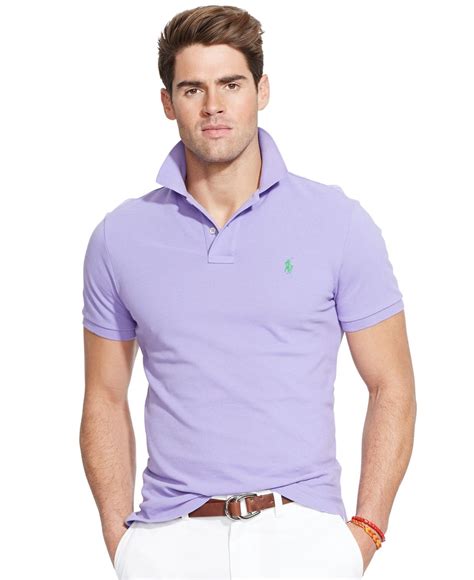 polo ralph lauren custom fit mesh polo shirt  purple  men lyst