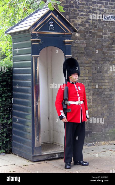 england london circa july  royal guard  red uniform standing