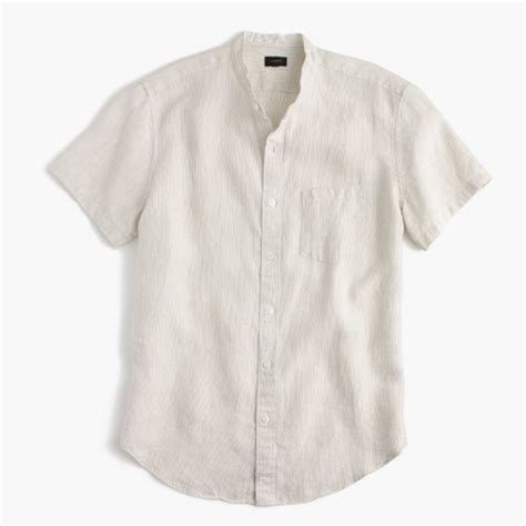 short sleeve band collar shirt  irish linen blingby