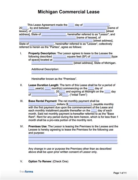 michigan commercial lease agreement template  word