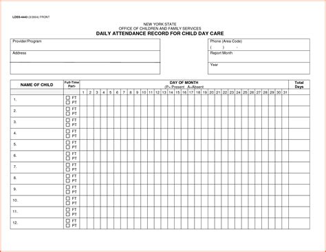 smart childminder attendance register template  note  school
