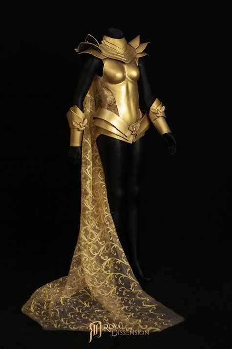 reckoner full body regalia designed  royal dissension golden armor suit  women fantasy