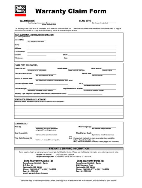 delco remy warranty claim form fill  sign printable template   legal forms