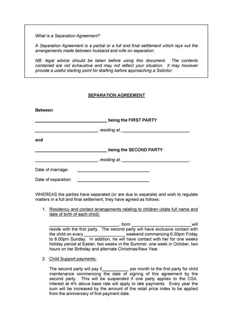 legal separation agreement  ontario template  template
