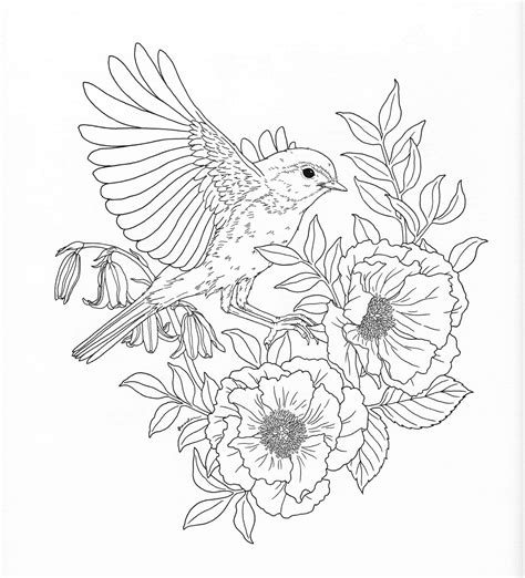 colouring pages  birds  flowers bellajapapu