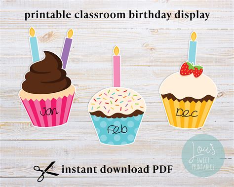 classroom birthday board cupcakes birthday display printable etsy